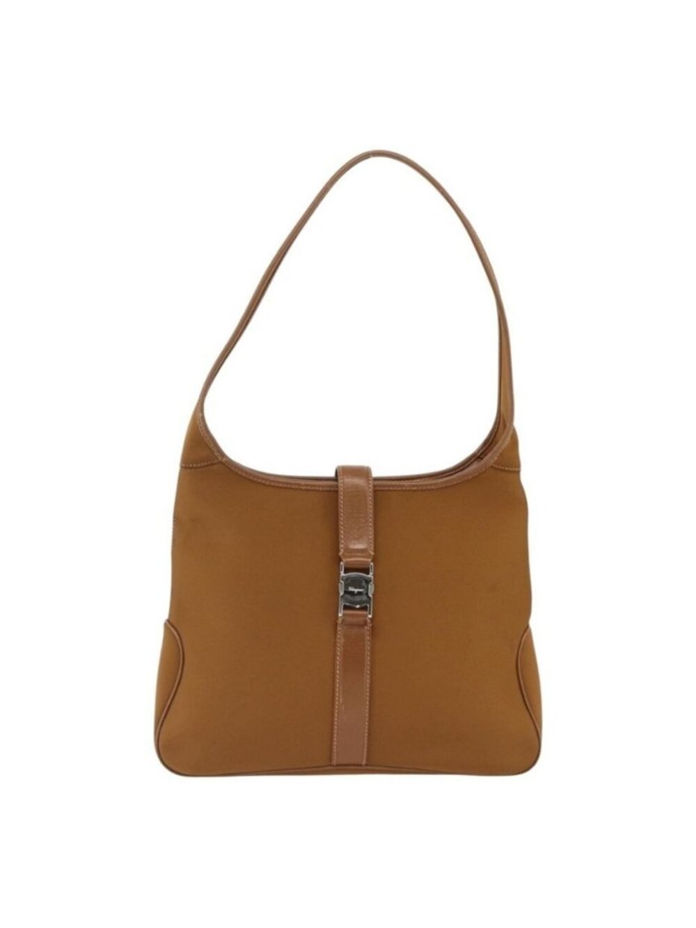 Authentic Salvatore Ferragamo Shoulder Bag Nylon Brown Silver - Picture 6 of 16
